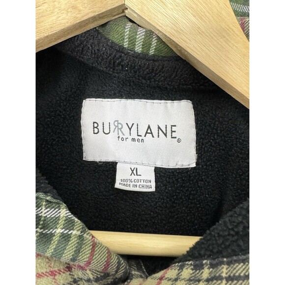 Burrylane Flannel Shirt Jacket Tan Green Fleece Lined Button Down Mens Size XL - Picture 6 of 14